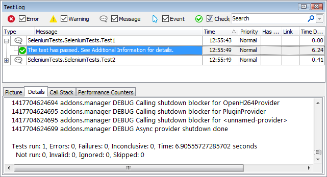 NUnit Selenium Test Results