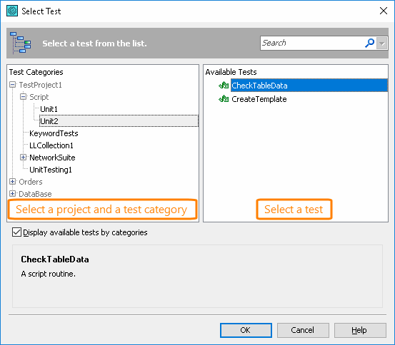 Integration with CrossBrowserTesting.com: Select Tests dialog called from the CrossBrowserTesting manager