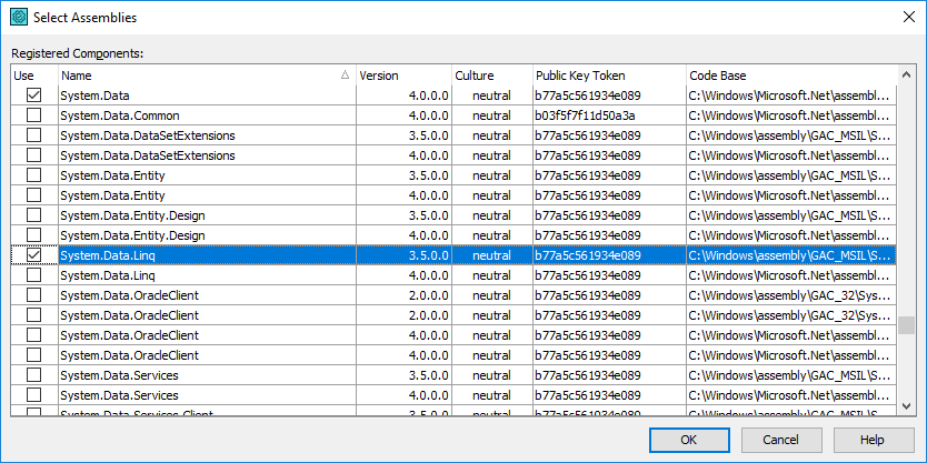 Select Assemblies Dialog