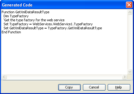 Generated Code Dialog