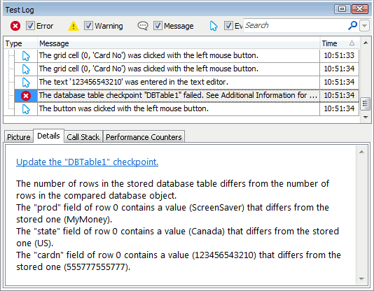 Database checkpoint results