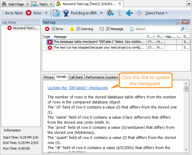 Updating DBTable checkpoint from the test log.