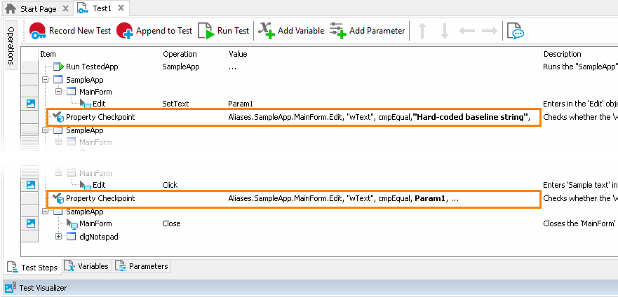 Parameterizing the Property Checkpoint operation