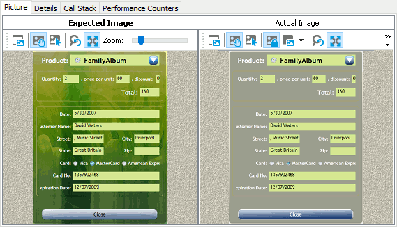 Picture panel with region checkpoint results