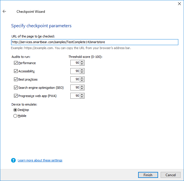 Web Audits Checkpoints: Specifying Audits