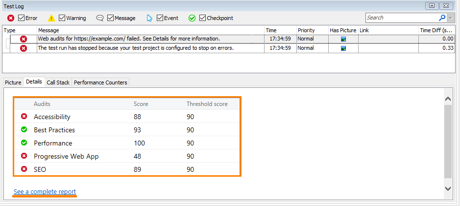 Web Audits Checkpoint Results