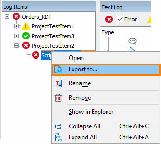 Exporting a partial log