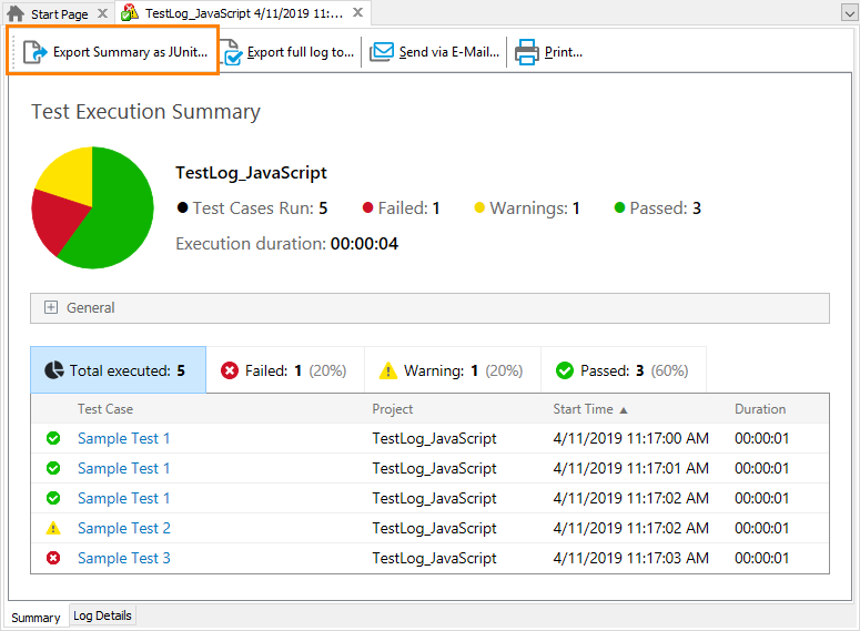 Exporting the Summary report to JUnit in TestComplete