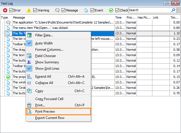 Preview logs before printing