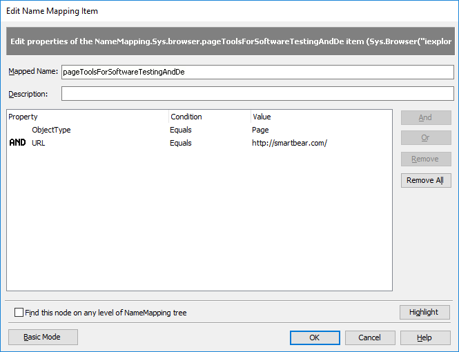 Edit Name Mapping Item dialog - Conditional mode