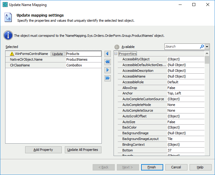 Update Name Mapping Wizard - Update Mapping Settings Page