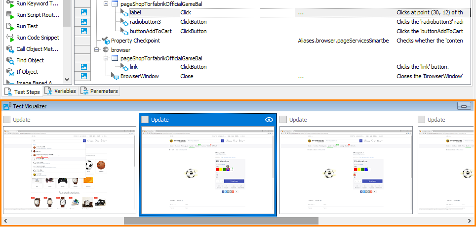 Getting Started with TestComplete (Web): Test Visualizer panel