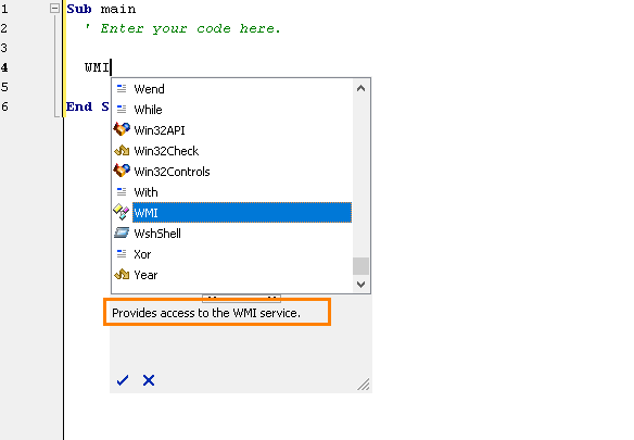 Object Description in the Code Completion Window