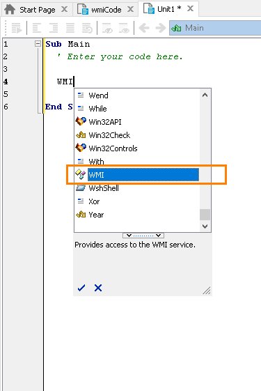 Object in the Code Completion Window
