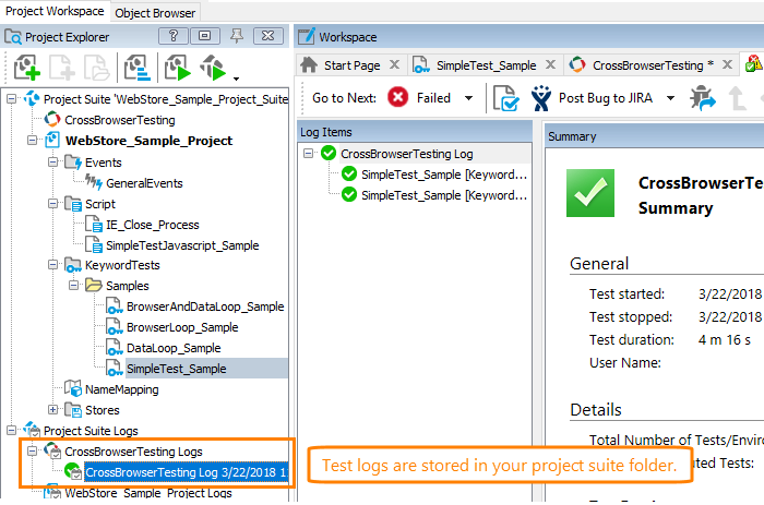 CrossBrowserTesting tutorial: Test logs stored in the project folder