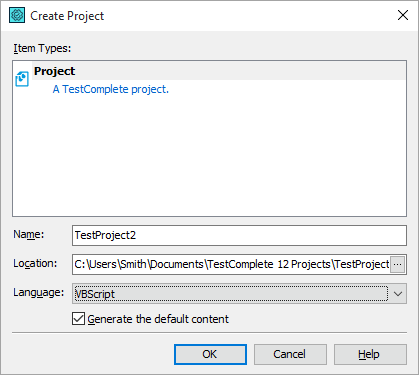 Create Project Dialog