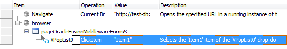 A keyword test operation over an Oracle Forms object addressed using its alias