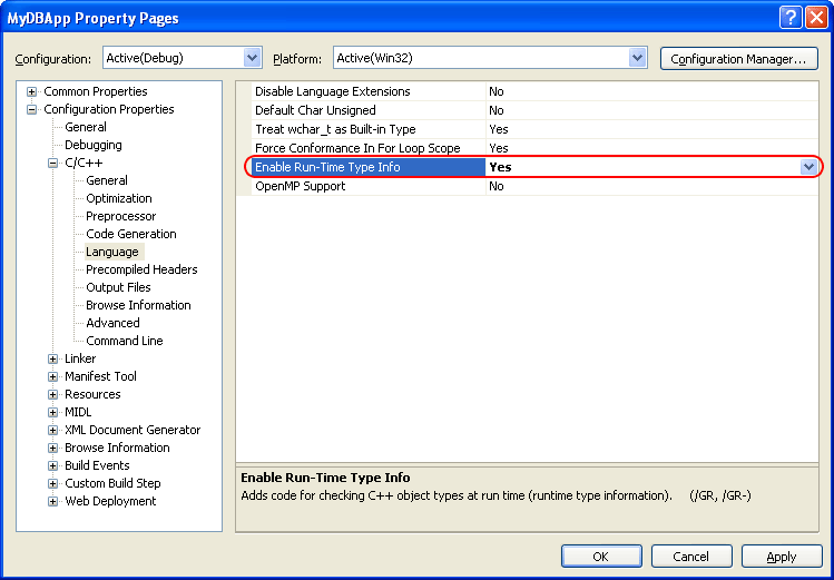 Project Properties: Language property page