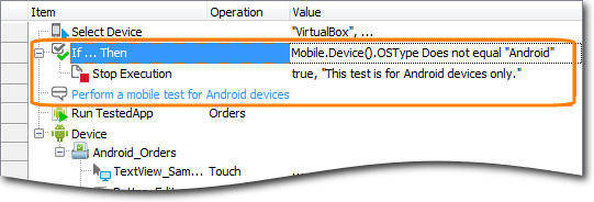 Verifying mobile platform in keyword tests