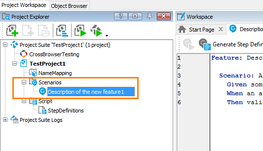 New BDD feature file in the Project Explorer