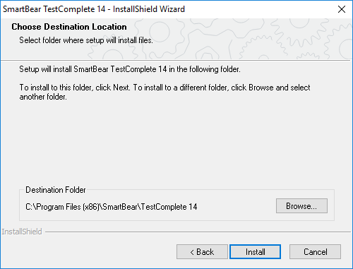 TestComplete Installation Wizard - Choose Destination Location