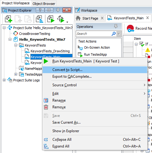 Converting keyword tests to scripts