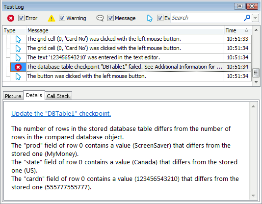 Database checkpoint results