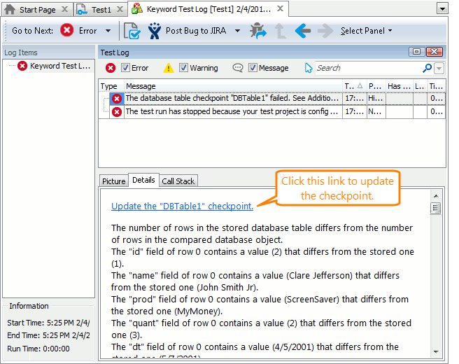 Updating DBTable checkpoint from the test log.