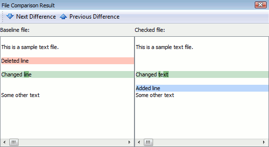 The File Comparison Result panel