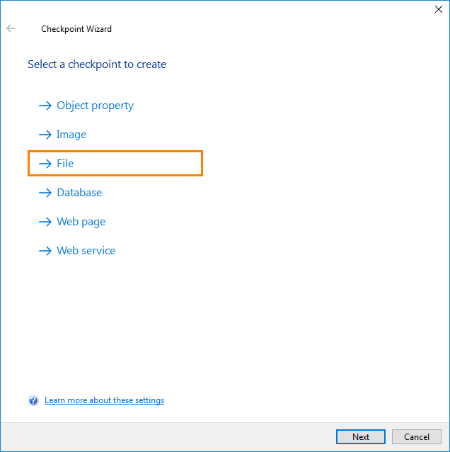 PDF Checkpoint: Selecting checkpoint type