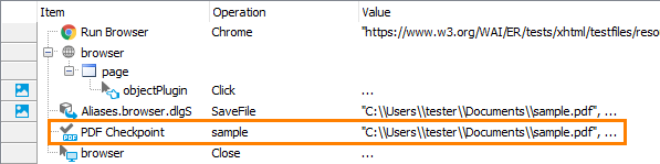 PDF Checkpoint in a keyword test