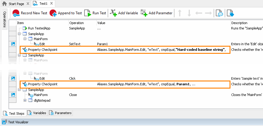 Parameterizing the Property Checkpoint operation