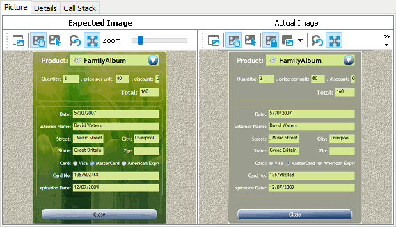 Picture panel with region checkpoint results