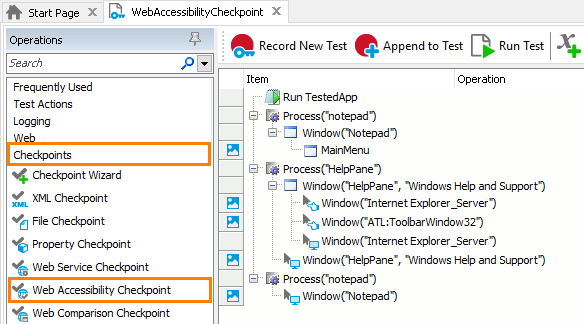 Web Accessibility Checkpoint: Adding web accessibility checkpoints to keyword tests