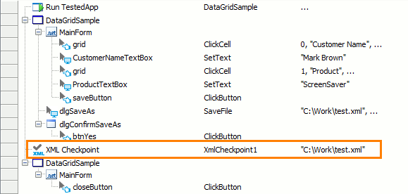 XML checkpoint in a keyword test