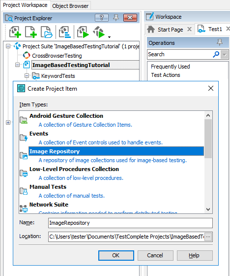 Image-Based Testing Tutorial: Adding Image Repository to project