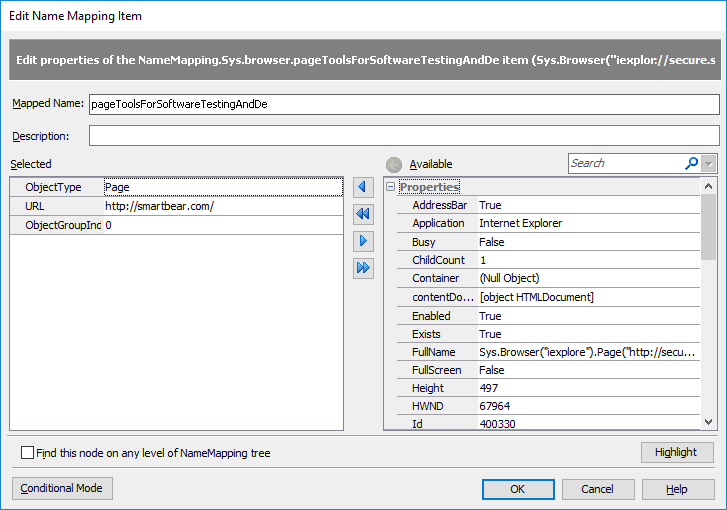 Edit Name Mapping Item dialog - Basic mode