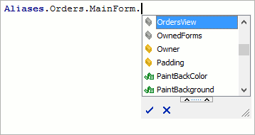 Object properties and methods shown when the tested application is running