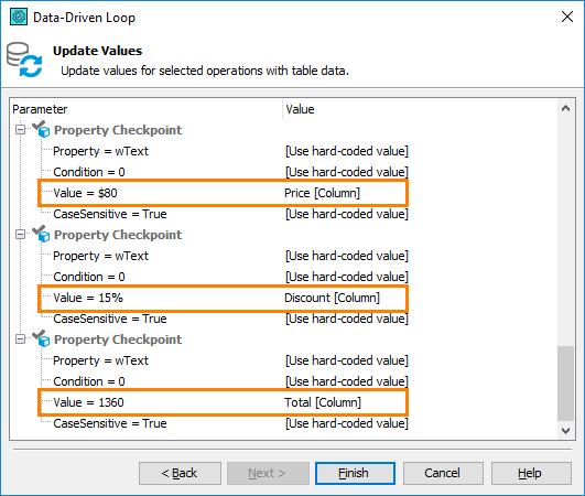 Updating property checkpoints