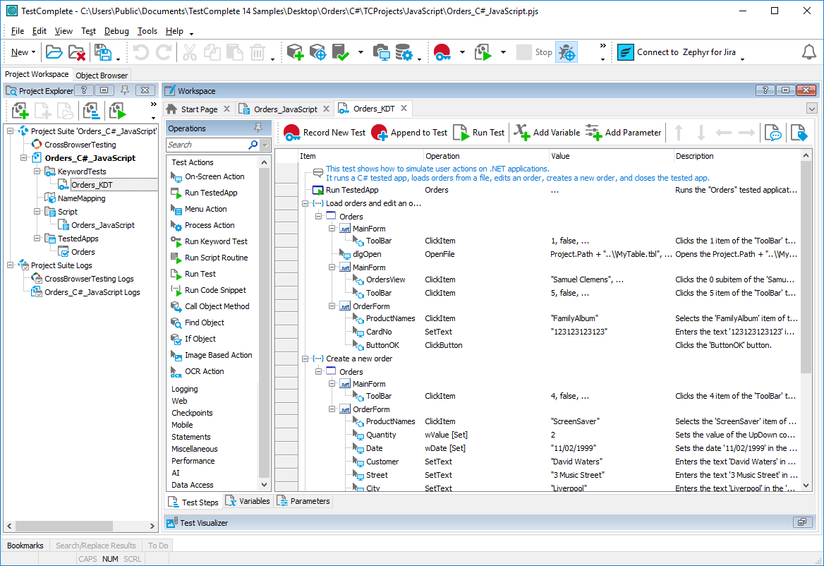 TestComplete Main Window