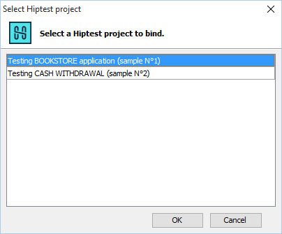 Select a HipTest project dialog