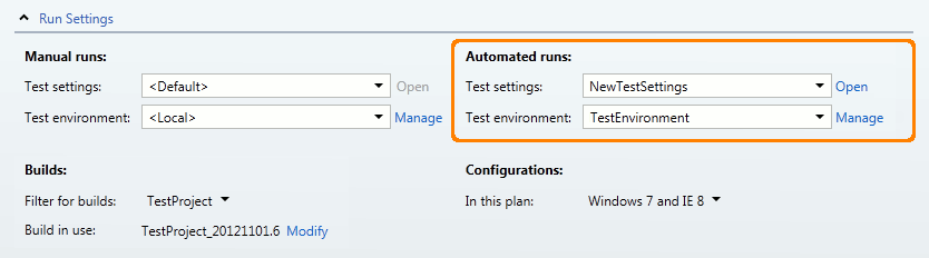 TestComplete integration with Visual Studio: Configuring automated runs properties of the test plan