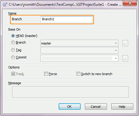 Creating branches via TortoiseGit Create Branch dialog