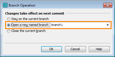 Creating Branches in TestComplete Branch Operation Dialog