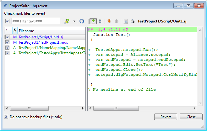 Reverting Chnages in TortoiseHg Revert Dialog