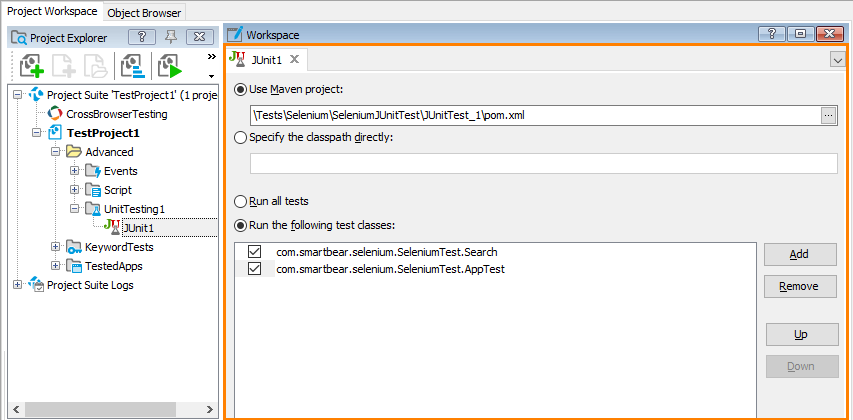 Selenium testing in TestComplete: Configure the Item to Run Your Selenium Test