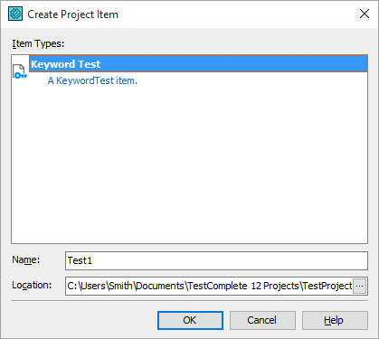 Create Project Item Dialog