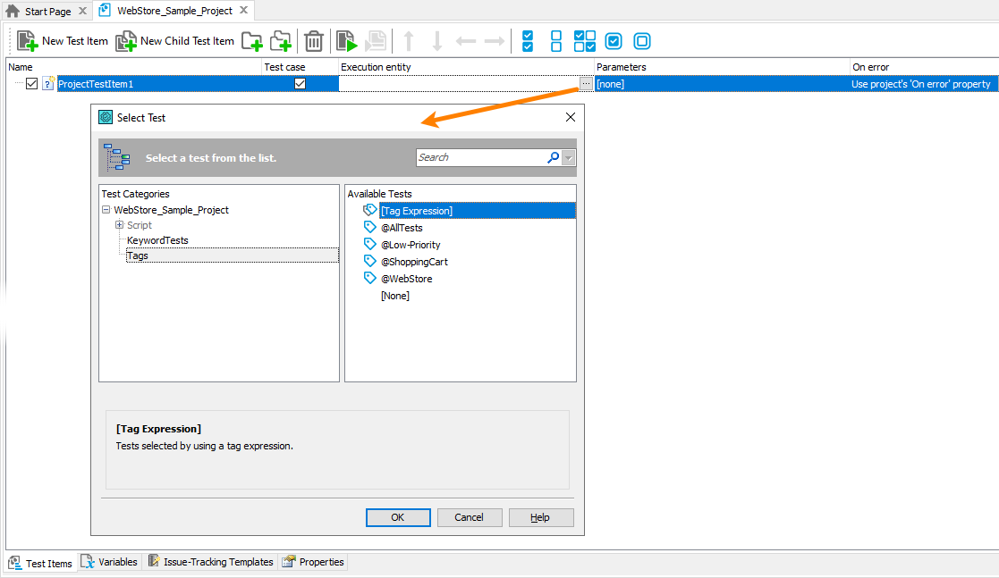 Selecting tags to run