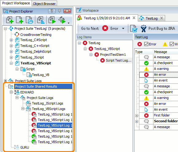 Results of network runs in the Project Explorer