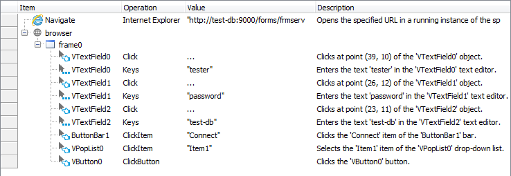 Sample keyword test recorded against an Oracle Forms applet
